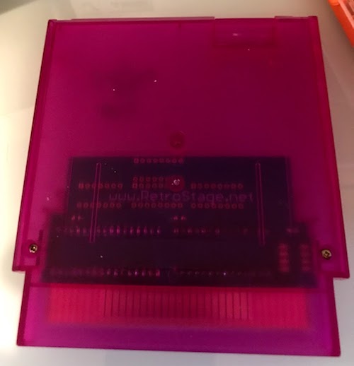 A purple translucent NES cartridge