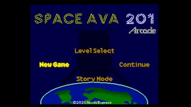 A screenshot of Space Ava 201 showing more options on the title screen, because the cheat codes below were used