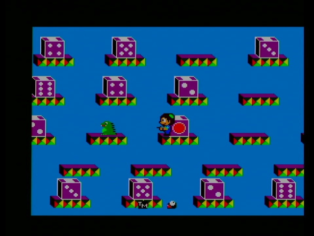 Teddy Boy Blues bonus game. Teddy stands on a grid of boxes