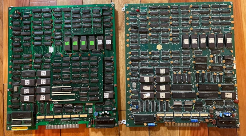The Teddy Boy Blues PCB next to a real one. The real one has no daughterboards