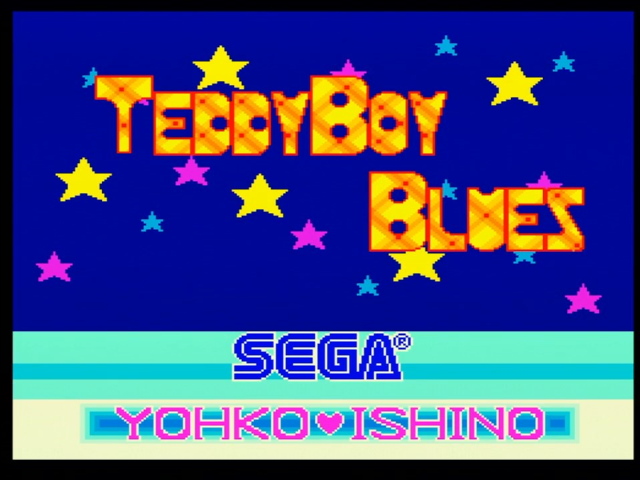 Teddy Boy Blues title screen, the text 'Teddy Boy Blues' in gold under a Sega logo