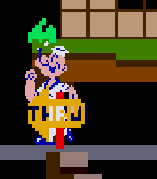 Popeye behind the THRU sign, which is on the tilemap