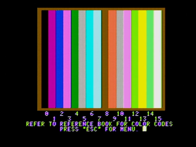 Apple II diagnostics running on an Apple II showing color bars