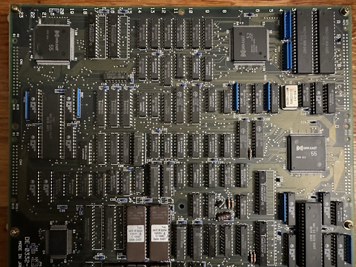 The board showing only the top half, with the two Data East 55 chips