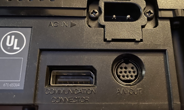 A communication connector on the back of the Sega Saturn