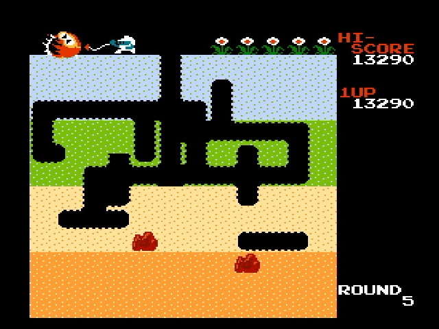 Dig Dug on NES. It's more colorful