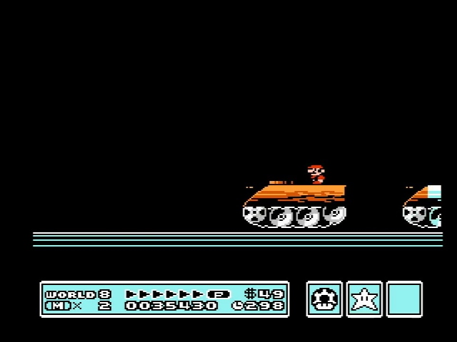 Super Mario Bros. 3 gameplay. The wooden tank has a tile that is cyan.