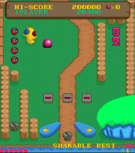 Gameplay of Panic Road. It's pinball, with chubby flippers