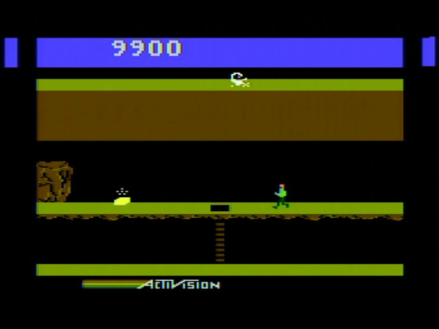 The Atari computer version of Pitfall II. Pitfall Harry runs towards a gold bar.