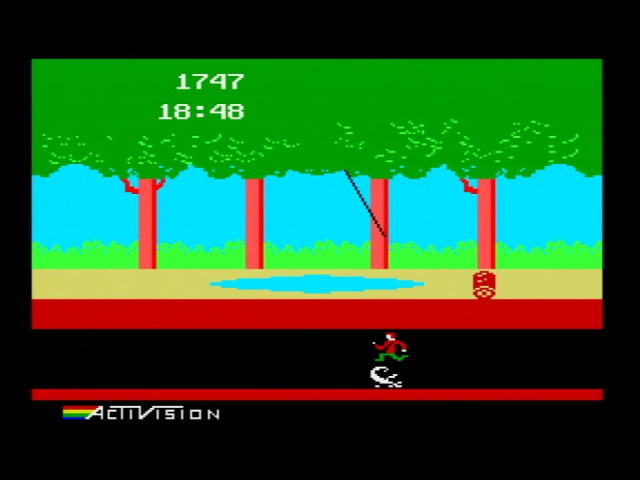 The MSX version of Pitfall I. Pitfall Harry jumps over a scorpion