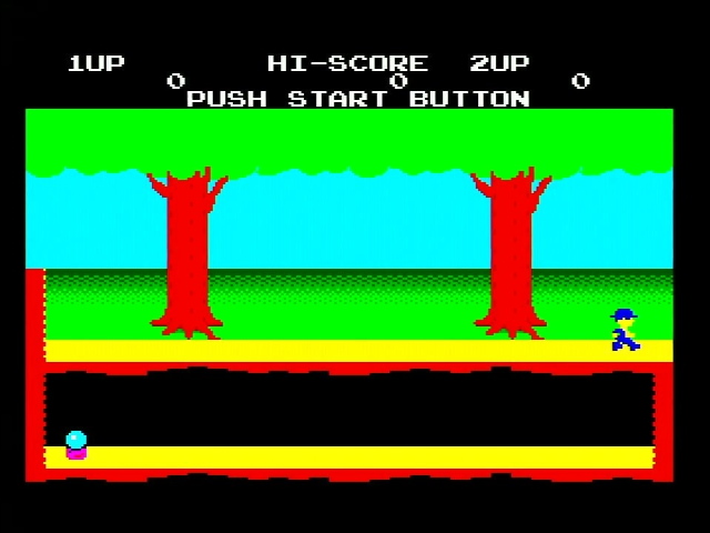 The SG-1000 version of Pitfall II, Revision 1. Now he has bright yellow skin, which is also a color not usually seen for skin, admittedly
