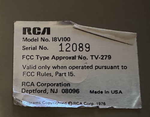 RCA Studio II serial number