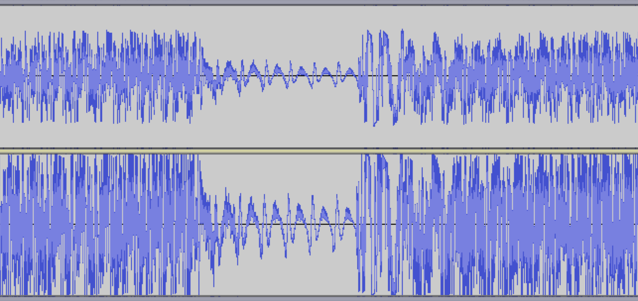 The audio waveforms of the two versions
