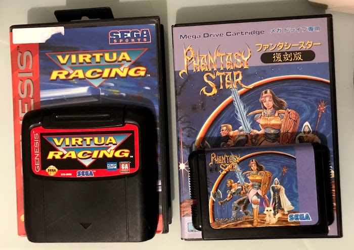 Two Genesis games, Phantasy Star Fukkokuban and Virtua Racing.