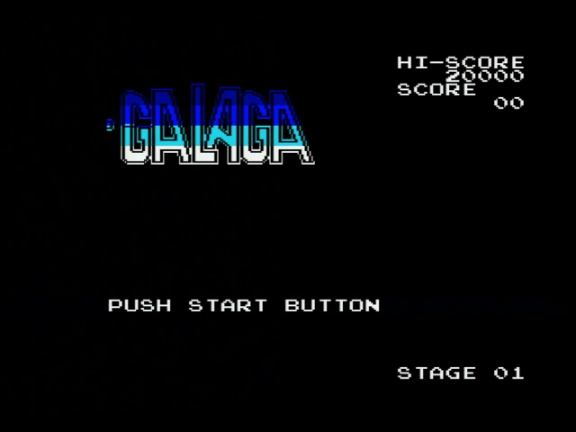 Galaga title screen. It is mangled