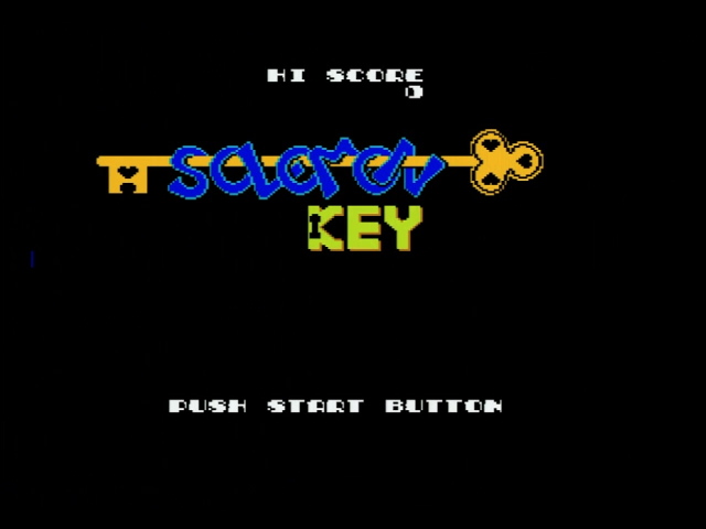 Solomon's Key title screen. Wacky text overlaying a key