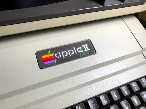 The Apple II plus exterior, focusing on the logo
