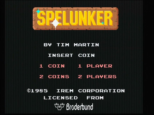 Spelunker title screen. Tim Martin, Irem, and Broderbund