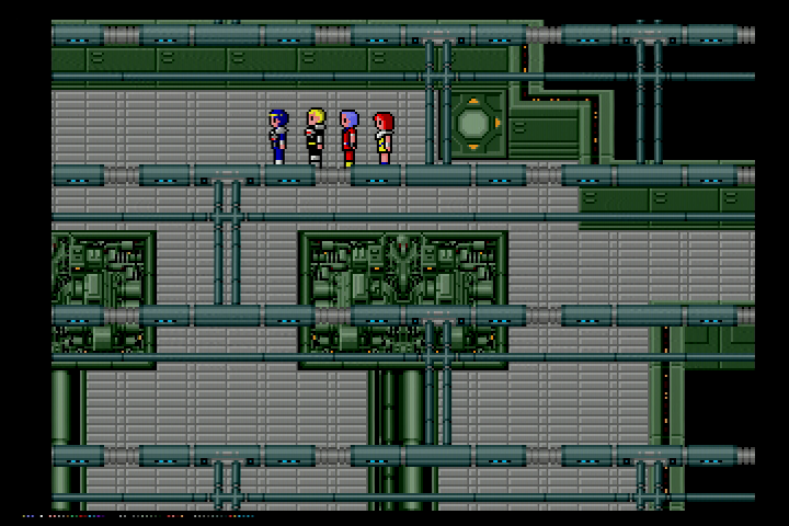 A Dungeon in Phantasy Star 2. Pipes overlay the screen and move when you move.