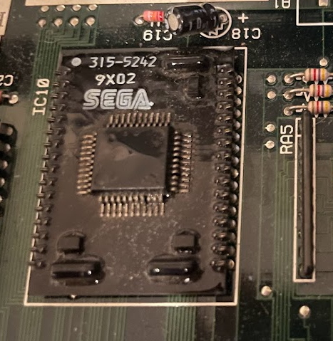 A potted circuitboard inserted into a dual inline package through-hole