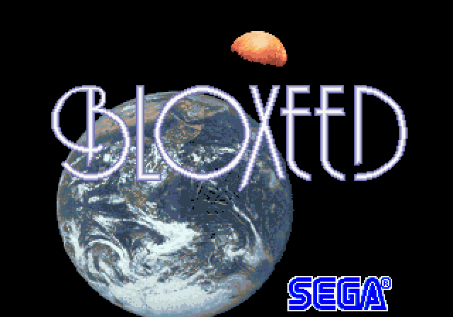 Bloxeed System 18 title screen with Earth in the background. The Sega logo is in the bottom right of the screen.