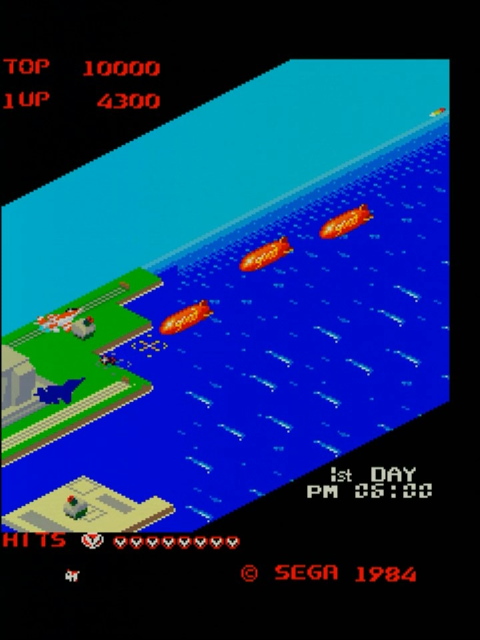 Future Spy gameplay. A plane flies over the ocean. A targeting reticle is below it