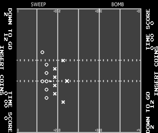 Atari football gameplay, showing X's and O's on screen