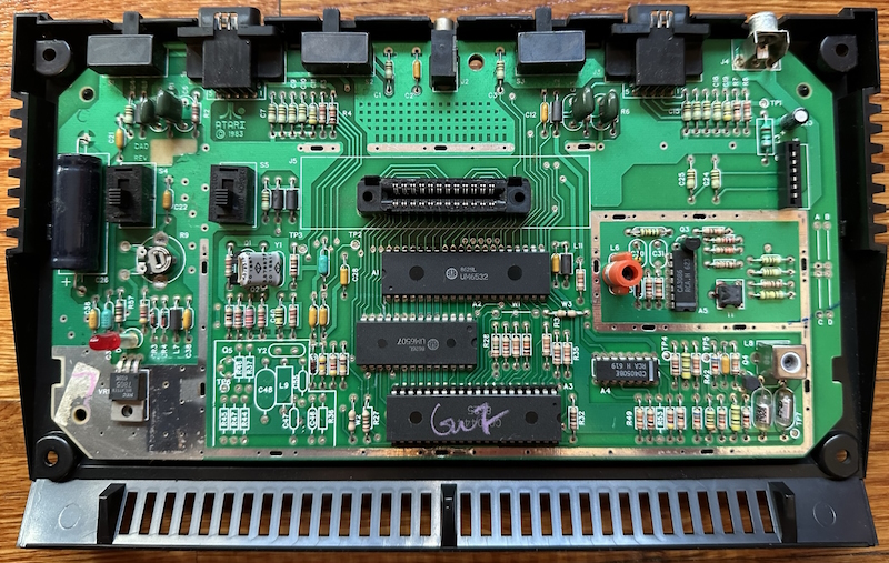 An Atari 2600 junior circuitboard with all shielding removed