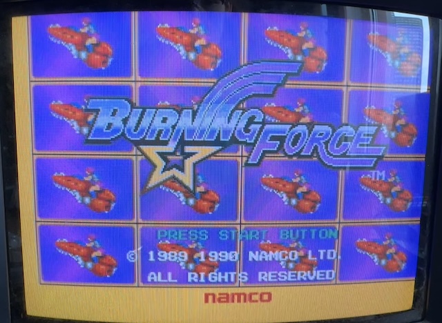 Composite works too but I have S-Video so who cares Burning Force title screen looking good