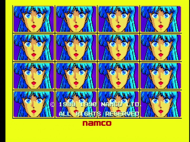 I want this game on PCB but Namco stuff is pricy Burning Force title screen. Blue-haired anime girl is on every channel