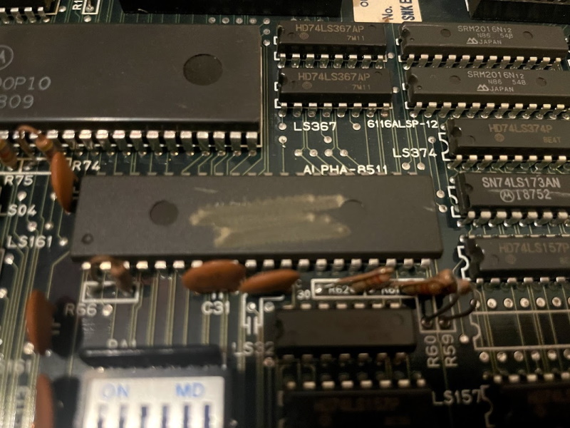 Sky Soldiers circuitboard showing ALPHA-8511. Its name is scratched off