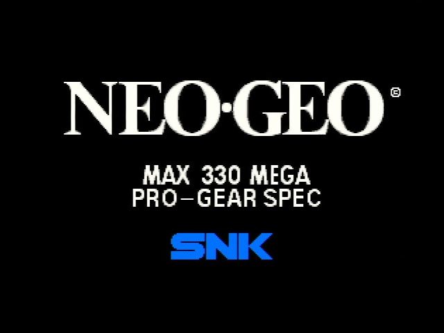 Neo Geo splash screen, with the motto MAX 330 MEGA PRO GEAR SPEC