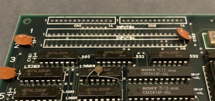 Sky Soldiers circuitboard showing unpopulated INPUT84 footprints