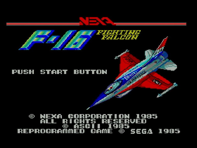 F-16 Fighting Falcon title screen, with a Nexa logo.