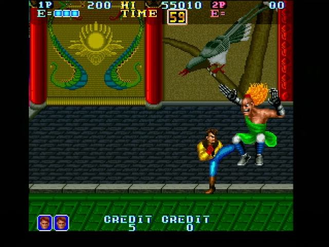 Mike attacks an enemy in a green dress