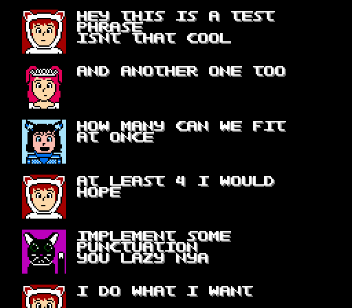 A test dialogue screenshot from an early build of Aspect Star 'N'