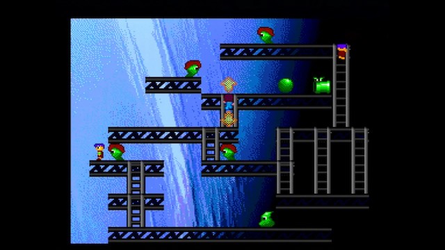 A screenshot of Space Ava 201 showing a sidescrolling mode, enhanced to have a scrolling background using the SuperGrafx