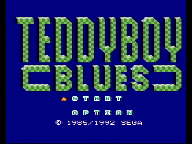 Teddy Boy Blues title screen on Genesis, with a menu underneath.