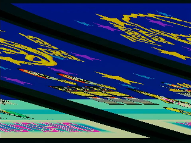 An example of Teddy Boy Blues with bad sync. The screen is scrambled.