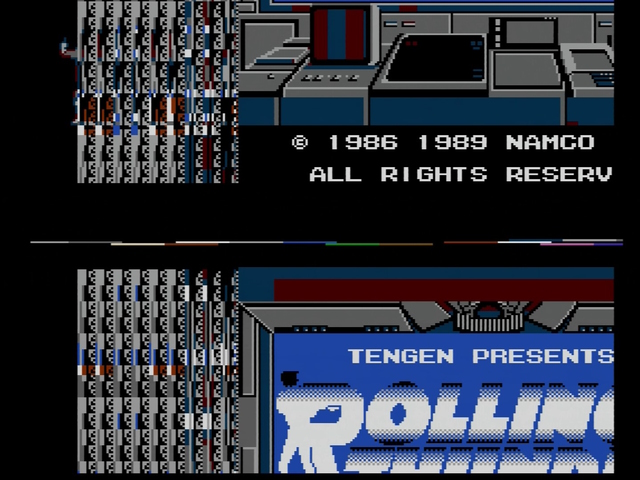 Rolling Thunder glitched title screen with a center line