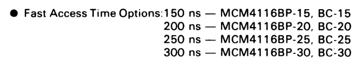 150ns BC-15, 200ns BC-20, 250ns BC-25, 300ns BC-30