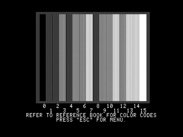 Apple II diagnostics running on an Apple II showing color bars, but they are not in color