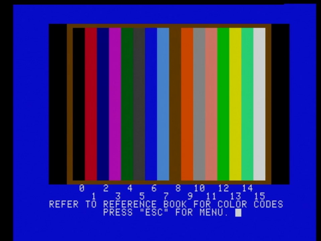 Apple II diagnostics running on an Apple IIgs showing color bars
