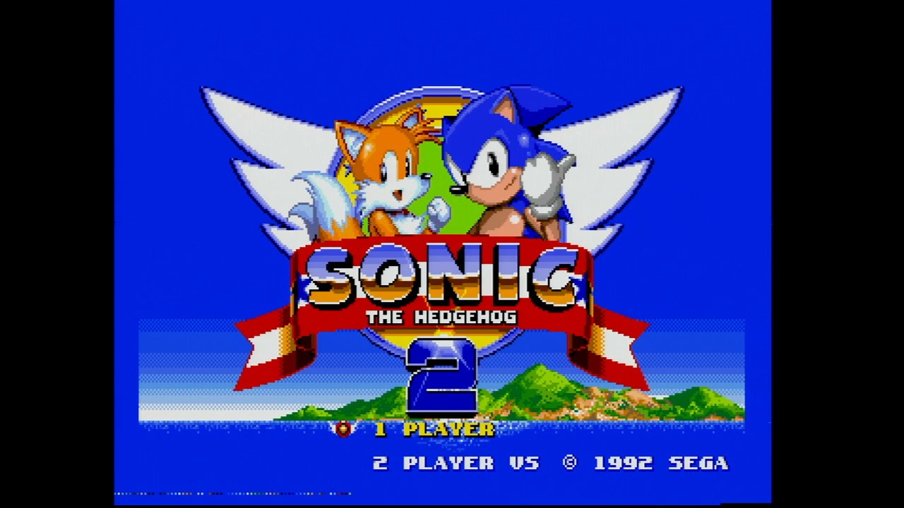 Sonic the Hedgehog 2 title screen. A slight distortion is seen around Tails