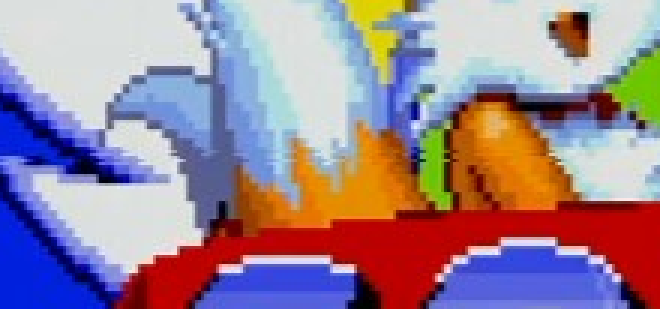 Sonic the Hedgehog 2 title scren zoomed in. A slight distortion is seen around Tails
