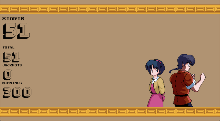 A yellow screen with Ranma characters and counters