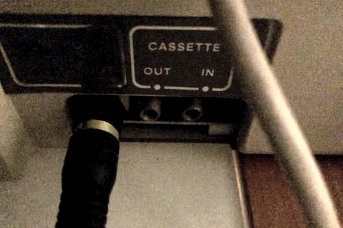 The cassette ports on an Apple II, next to the 'composite' video out.