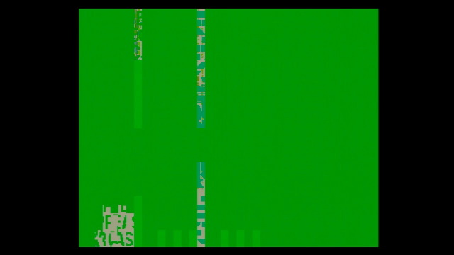 A green glitchy screen that is actually the expected behavior of an MVS on bootup