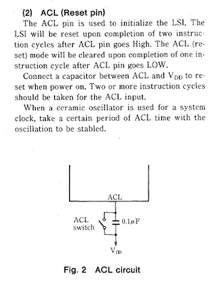 how do YOU pronounce 'acl'? Sharp manual explaining how to use the ACL pin to build a circuit to reset the machine