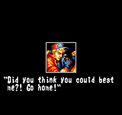 Fatal Fury post-win screen: Terry Bogard says 'Did you think you could beat me? Go home!'